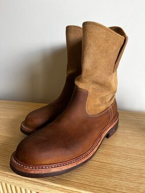 RHODE Brown Leather & Tan Suede Pull-On Roper Boots